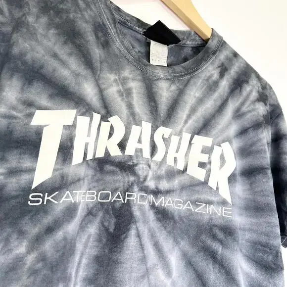 Thrasher Skateboard Gray White Tie Dye Shirt Sleeve T-Shirt Men's Medium - Picture 2 of 4